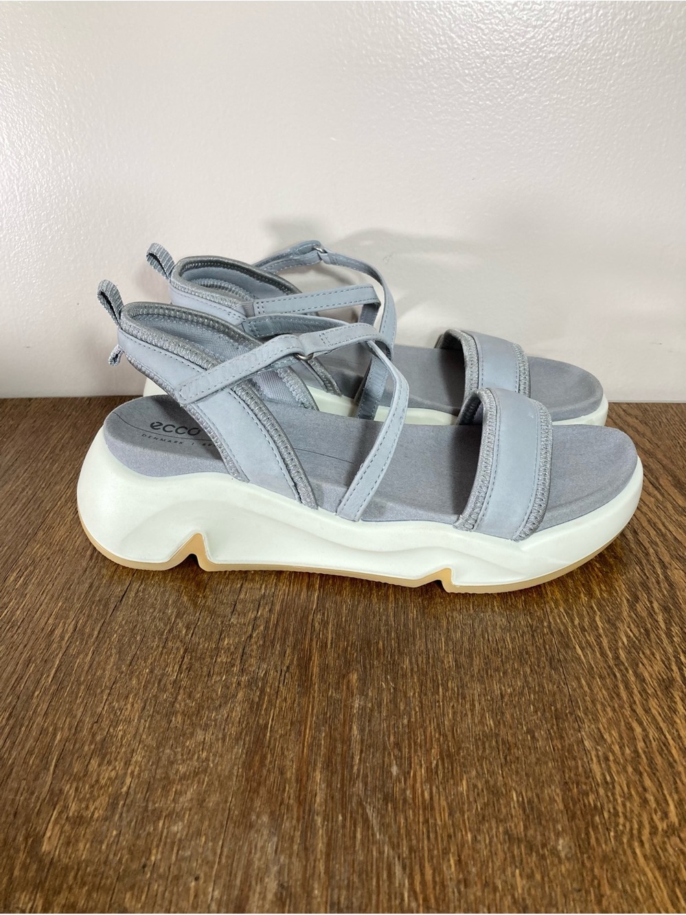 Ecco Chunky Wedge Sandal Women’s Size 8-8.5 Silver Grey Nubuck